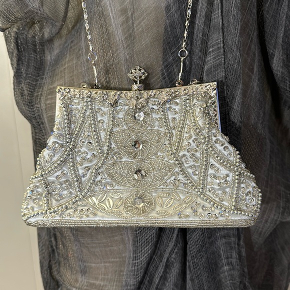 my gift Handbags - My Gift white and silver beaded purse with chain or handle